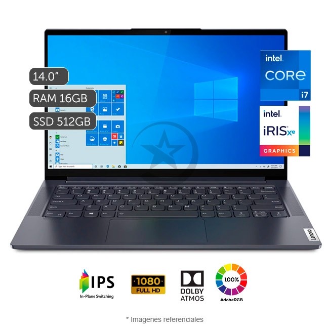 Lenovo Yoga Slim 7 14ITL05, Intel Core� i7-1165G7 2.8GHz, RAM 16GB, S�lido SSD 512GB, Pantalla LED 14\" FHD 100% sRGB, Windows 10 Home SP