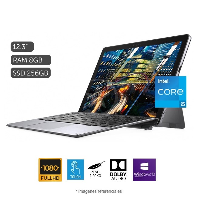 Tablet Dell Latitude 7210, Intel Core i5-10310U 1.6GHz, RAM 8GB, SSD 256GB, LED 12.3" Full HD Touch, Windows 10 Pro + Teclado para viajes