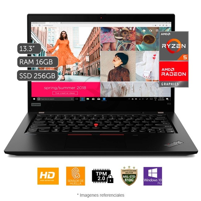Laptop Lenovo ThinkPad X13 Gen1, AMD Ryzen 5 Pro 4650U 2.1 GHz, RAM 16GB, Disco sólido SSD 256GB, Pantalla LED 13.3" HD, Windows 10 Pro SP