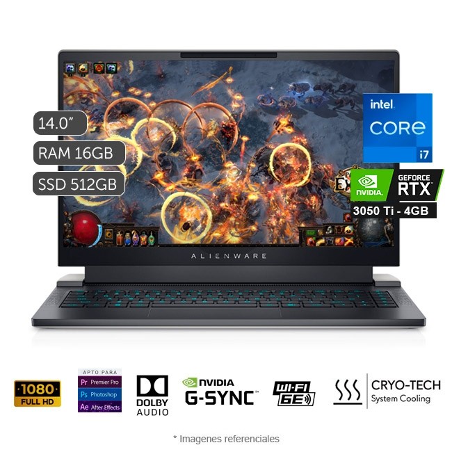 Laptop Dell Alienware X14 Gaming, Intel Core i7-12700H 3.5GHz, RAM 16GB, Sólido SSD 512 PCIe, Video 4 GB Nvidia RTX 3050 Ti, LED 14.0" Full HD a 144Hz, Windows 11 Home