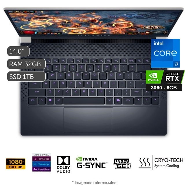 Laptop Dell Alienware X14 Gaming, Intel Core i7-12700H 3.5GHz, RAM 32GB, Sólido SSD 1TB PCIe, Video 6 GB Nvidia RTX 3060, LED 14.0" Full HD a 144Hz, Windows 11 Home