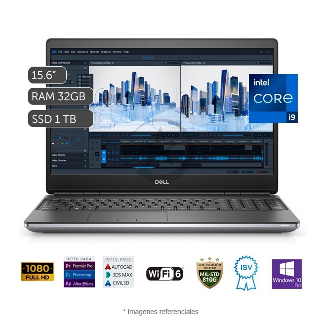 Laptop WorkStation Dell Precision 7560 Intel Coreâ„¢ i9-11950H 2.6GHz, RAM 32GB, SÃ³lido SSD 1TB PCle NVMe, LED 15.6" Full HD, Windows 10 Pro