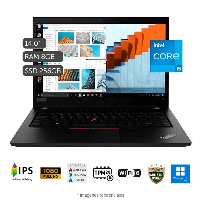 Laptop Lenovo ThinkPad T14 Gen 2, Core i5-1135G7 2.4GHz, RAM 8GB, Sólido SSD 256GB PCIe, LED 14" FHD, Windows 11 Pro