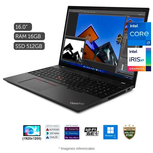 Laptop Lenovo ThinkPad T16, Core i7-1260P 3.4GHz, RAM 16GB, Sólido SSD 512GB PCIe, Gráficos Iris Xe®, LED 16" WUXGA, Windows 11 Pro