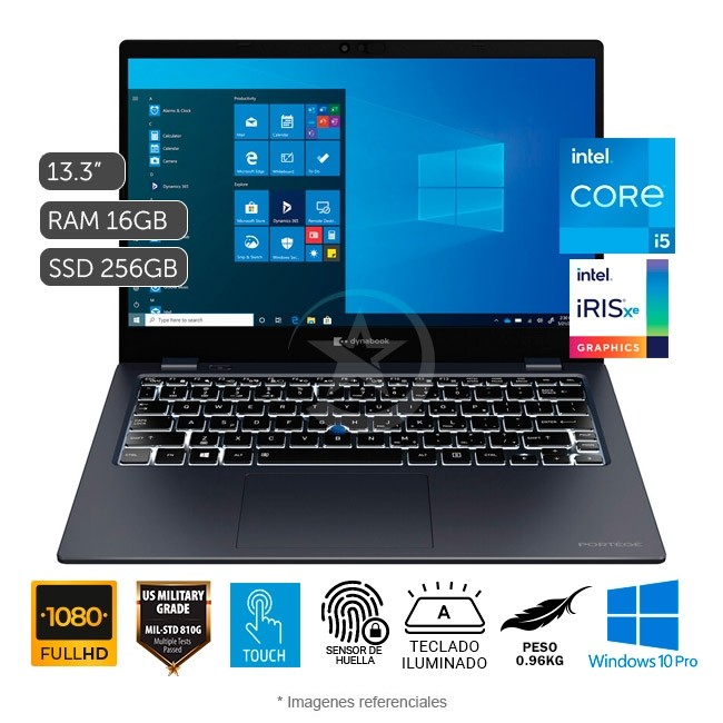 Laptop Toshiba Dynabook Portege X30L Touch, Intel Core i5-1145G7 2.6GHz, RAM 16GB, Sólido SSD 256GB PCIe, LED 13.3" Full HD IGZO Táctil, Windows 10 Pro. Peso 0.9 Kg