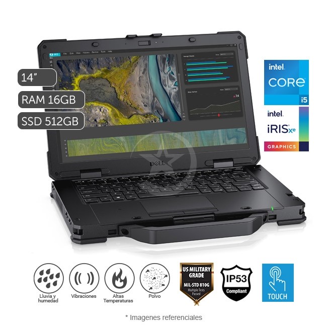 Laptop Dell Latitude 14 5430 Rugged Touch, Intel Core i5-1135G7 2.4 GHz, RAM 16GB, SSD 512GB, Intel Iris X, LED 14" FHD Touch, Windows 11 Pro