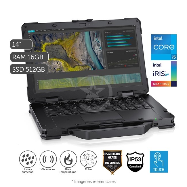 Laptop Dell Latitude 14 5430 Rugged Touch (Robustecida - Industrial) - Intel Core i5-1135G7 2.4 GHz, RAM 16GB, Sólido SSD 512 GB, Intel Iris Xᵉ, Pantalla Táctil 14\" FHD, Windows 11 Pro