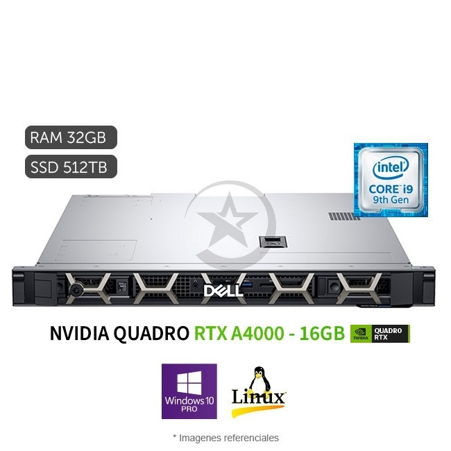 PC DELL Workstation Precision R3930 Rack, Intel Core i9-9900K 3.6 GHz, RAM 32GB, SSD 512GB, Video 16GB NVIDIA Quadro RTX A4000, Windows 10 Pro - PRODUCTO DE EXHIBICION o