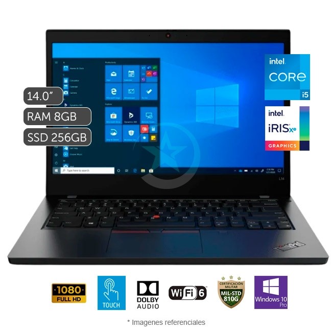 Laptop Lenovo ThinkPad L14 Gen 2, Intel Core i5-1135G7 2.4GHz, RAM 8GB, Sólido SSD 256GB PCIe, Pantalla LED 14" Full HD Táctil, Windows 10 Pro.