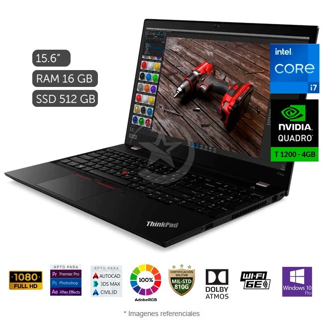 Workstation Laptop Lenovo ThinkPad P15 Gen 2 Intel Core i7-11800H 2.6 GHz, RAM 16GB, Sólido SSD 512GB, Video 4 GB NVIDIA Quadro T1200, Pantalla 15.6" Full HD 100% sRGB, Windows 10 Pro