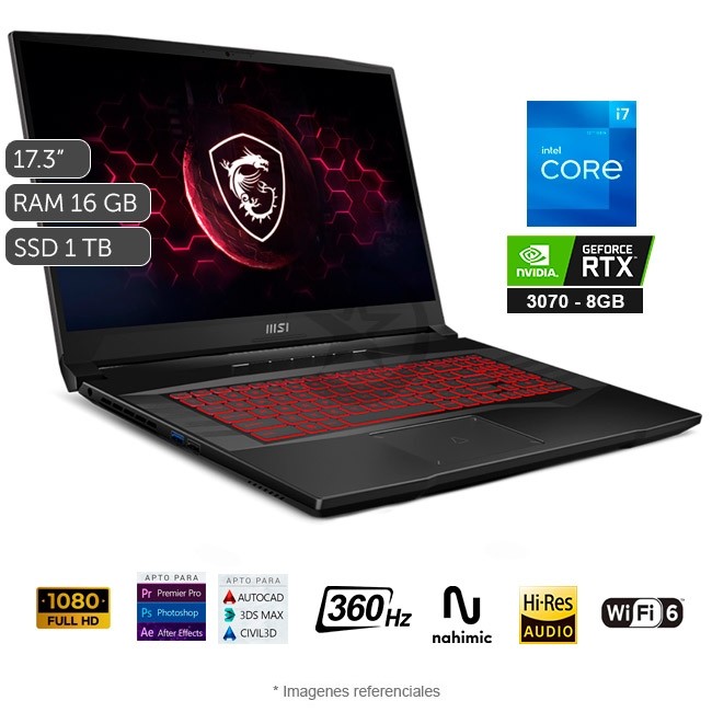 Laptop MSI Pulse GL76 12UGK - Intel Core i7-12700H 3.5GHz, RAM 16GB, Sólido SSD 1 TB PCIe, Video 8 GB Nvidia GeForce RTX 3070, LED 17.3" Full HD a 360Hz, Windows 11 Home