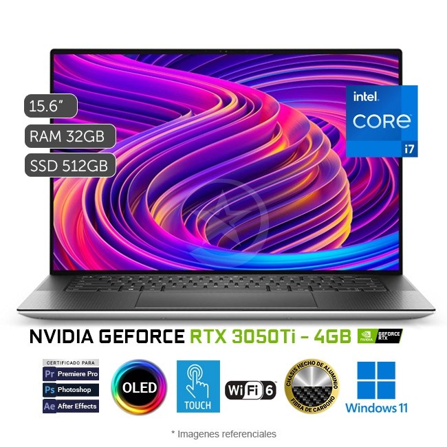 Laptop Dell XPS 15 9510, Intel Core i7-11800H 2.3GHz, RAM 32 GB, Sólido SSD 512GB PCIe, Video 4 GB NVIDIA GeForce RTX 3050Ti, LED 15.6" 3.5K OLED Táctil, Windows 11 Home