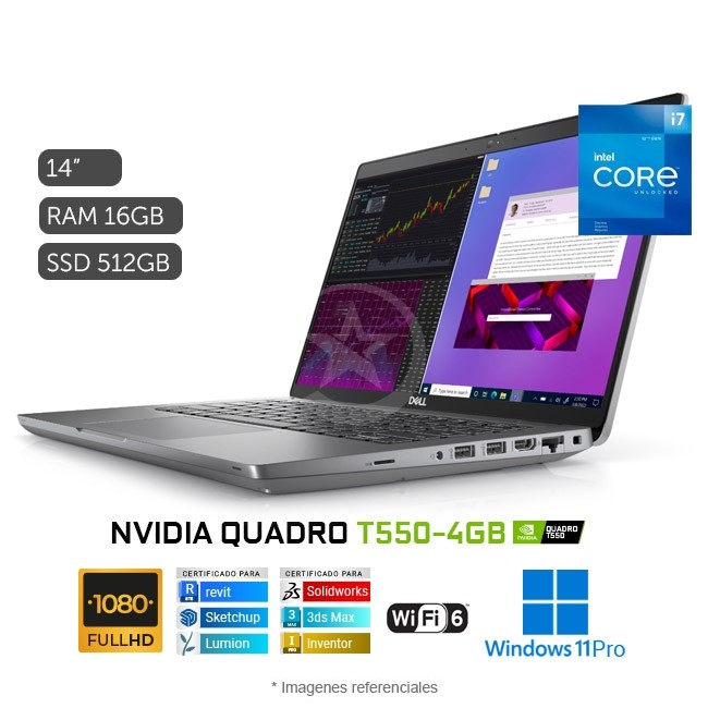 Laptop WorkStation Dell Precision 3470 Mobile, Intel Core™ i7-1260P 3.40 GHz, RAM 16GB, Sólido SSD 512GB PCle, Video 4 GB Nvidia Quadro T550, LED 14" Full HD, Windows 11 Pro