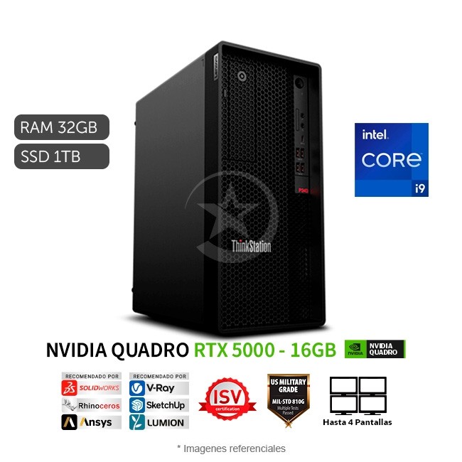 PC Lenovo ThinkStation P340 Tower Workstation Intel Core i9-10900K 3.7 GHz, RAM 32GB, Sólido SSD 1TB, Video 16 GB NVIDIA Quadro RTX5000, DVD, Windows 10 Pro