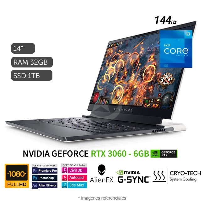 Laptop Dell Alienware X14 Gaming, Intel Core i7-12700H 3.5GHz, RAM 32GB, Sólido SSD 1TB PCIe, Video 6 GB Nvidia RTX 3060, LED 14.0" Full HD a 144Hz, Windows 11 Home