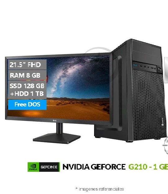PC MAGIC Edge, Intel Core i3-10100F 3.6 GHz, RAM 8GB, SSD 128GB + HDD 1TB, Wi-Fi, Monitor 21.5'' Full HD, Teclado y mouse