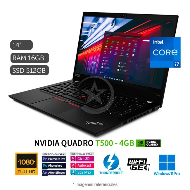 Laptop Workstation Lenovo ThinkPad P14s, Intel Core i7-1165G7 Hasta 4.7 GHz, RAM 16GB, Sólido SSD 512GB PCIe, Video 4GB Nvidia Quadro T500, LED 14" Full HD, Windows 10 Pro