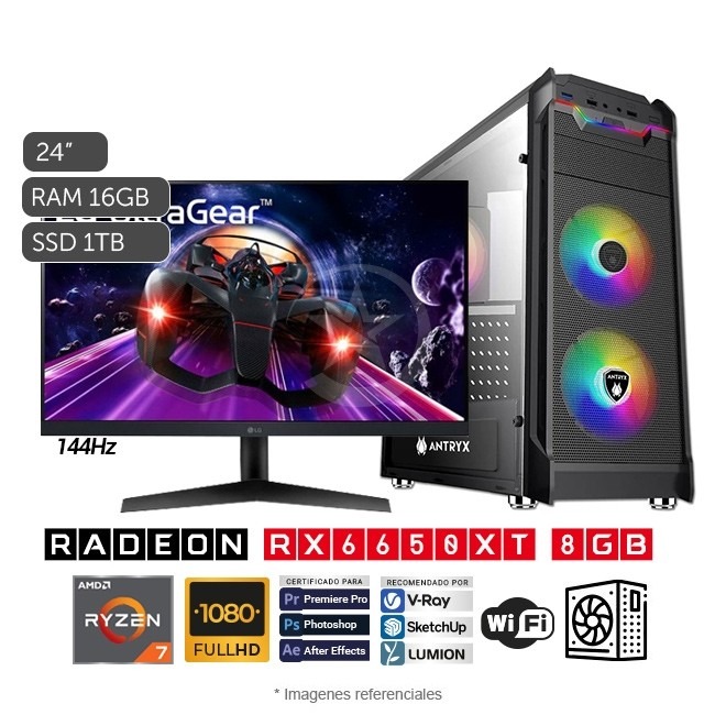 PC Magic AMD Ultimate Gaming, AMD Ryzen 7 5700X 3.6 GHz, RAM 16GB, SSD 1TB, Video 8GB AMD Radeon RX6650XT, Wi-Fi (SIN MONITOR)