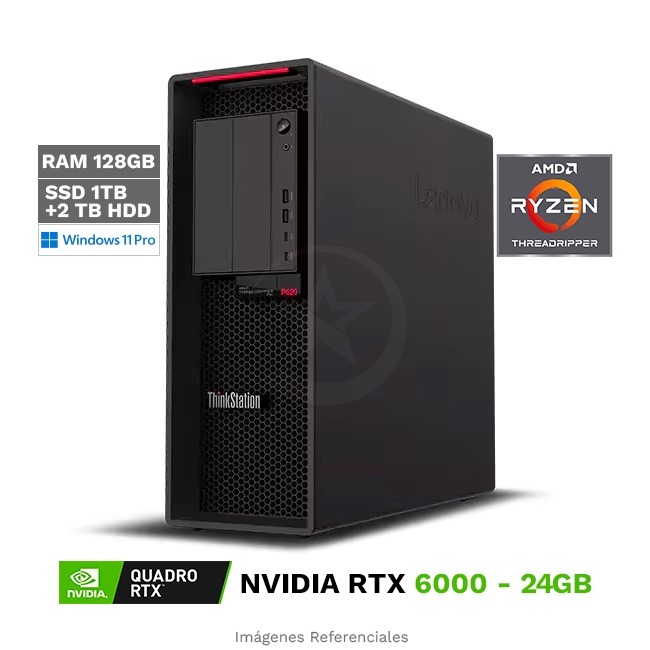 PC Workstation Lenovo ThinkStation P620 Tower, AMD Ryzen Threadripper PRO 5945WX Hasta 4.5 GHz, RAM 128 GB, SSD 1TB + HDD 2TB, 24GB NVIDIA RTX 6000, Windows 10 Pro