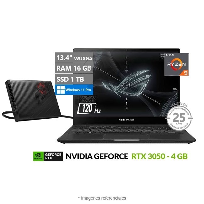 Convertible Asus ROG Flow X13 (GV301RC) Gaming 2-en-1, AMD Ryzen 9 6900HS 3.3GHz, RAM 16GB, SSD 1TB, Video 4GB Nvidia RTX3050, LED 13.4" WUXGA, Windows 11 Pro + ROG XG ( Tarjeta de video externa de 12GB )