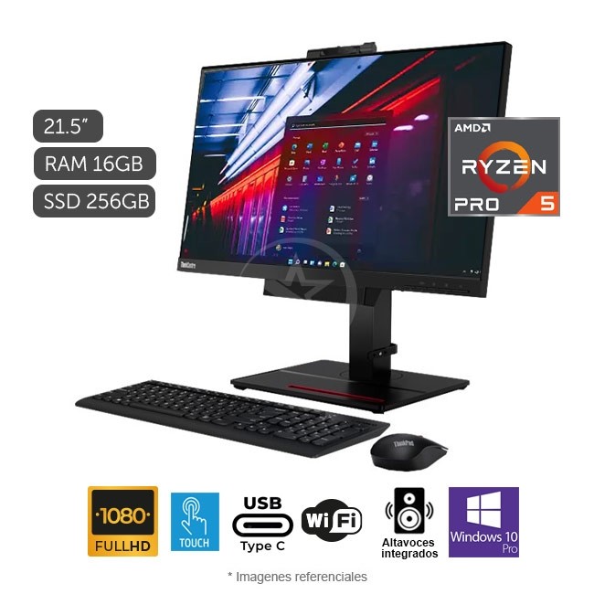 PC Todo en Uno Lenovo M75Q Modular, AMD Ryzen 5 Pro 5650GE 3.4 GHz, RAM 16 GB, Disco Sólido SSD 256GB, LED 21.5'' Táctil, Windows 10 Pro