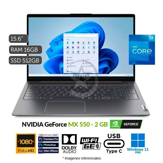 Laptop Lenovo IdeaPad 5 (15IAL7), Intel Core i7-1255U Hasta 4.7 GHz, RAM 16GB, SSD 512GB, Video 2GB NVIDIA GeForce MX550, LED 15.6" Full HD, Windows 11 Pro