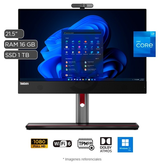 PC Todo en Uno Lenovo ThinkCentre M70A Gen 3, Intel Core i7-12700 Hasta 4.9 GHz, RAM 16GB, SSD 1 TB, LED 21.5" Full HD, DVD-RW, Windows 11 Pro