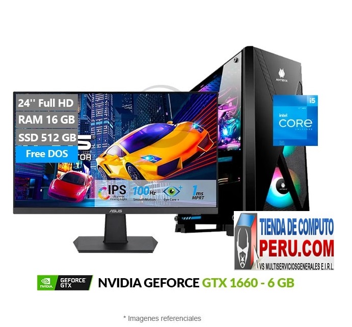 PC MAGIC Gaming Bronze, Intel Core i5-12400F 2.5 GHz, RAM 16GB, SSD 512GB, Video 6 GB NVIDIA GTX 1660, Monitor Gamer LED 24'' Full HD a 100 Hz, Wi-Fi