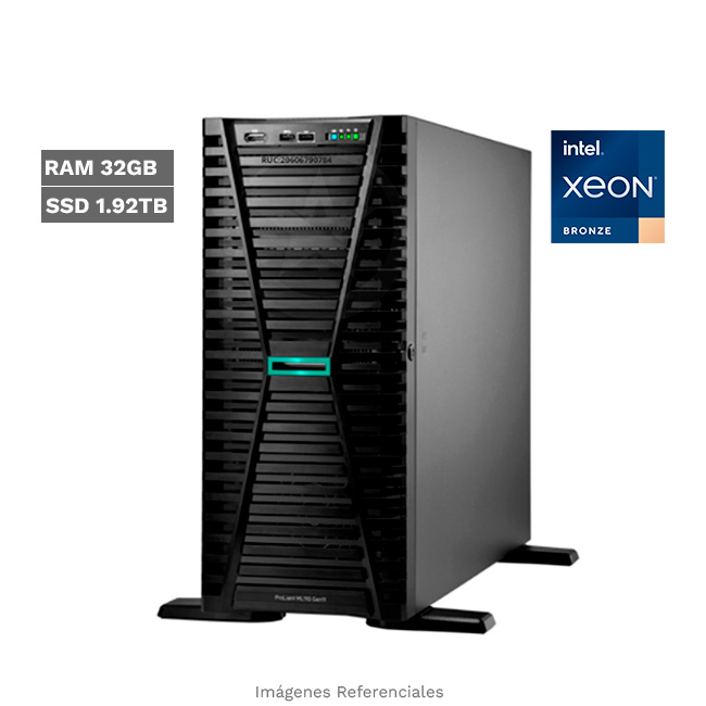 Servidor HP ProLiant ML110 G11 (4.5U) Torre, Intel Xeon Bronze 3408U, RAM 32GB, SSD 1.92TB, Dual LAN 1Gb PREVENTA