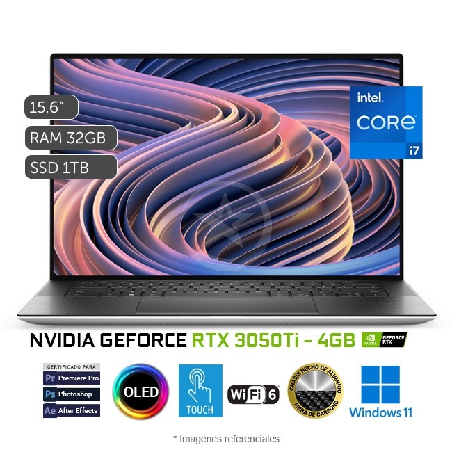 Laptop Dell XPS 15 9520, Intel Core i7-12700H 3.5GHz, RAM 32GB, Sólido SSD 1TB PCIe, Video 4 GB Nvidia RTX 3050Ti, LED 15.6\" 3.5K OLED Táctil 100% sRGB, Windows 11 Home