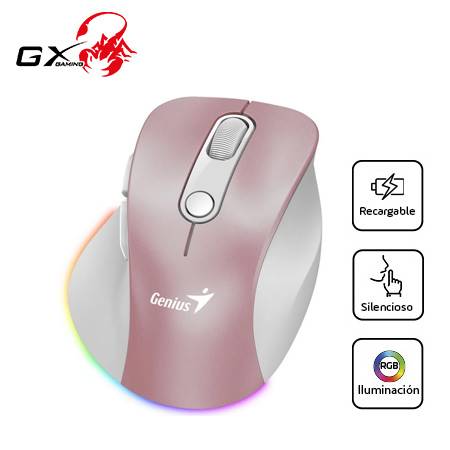 MOUSE GENIUS ERGO 9000S PRO DUAL RECARGABLE WIRELESS/BT 6-BOT SILENT RGB PINK (31030039403)
