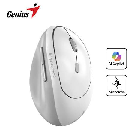 MOUSE GENIUS ERGO 8350S AI COPILOT DUAL WIRELESS/BLUETOOTH VERTICAL 6-BOT SILENT ERGONOMICO WHITE GREY (31030041401)