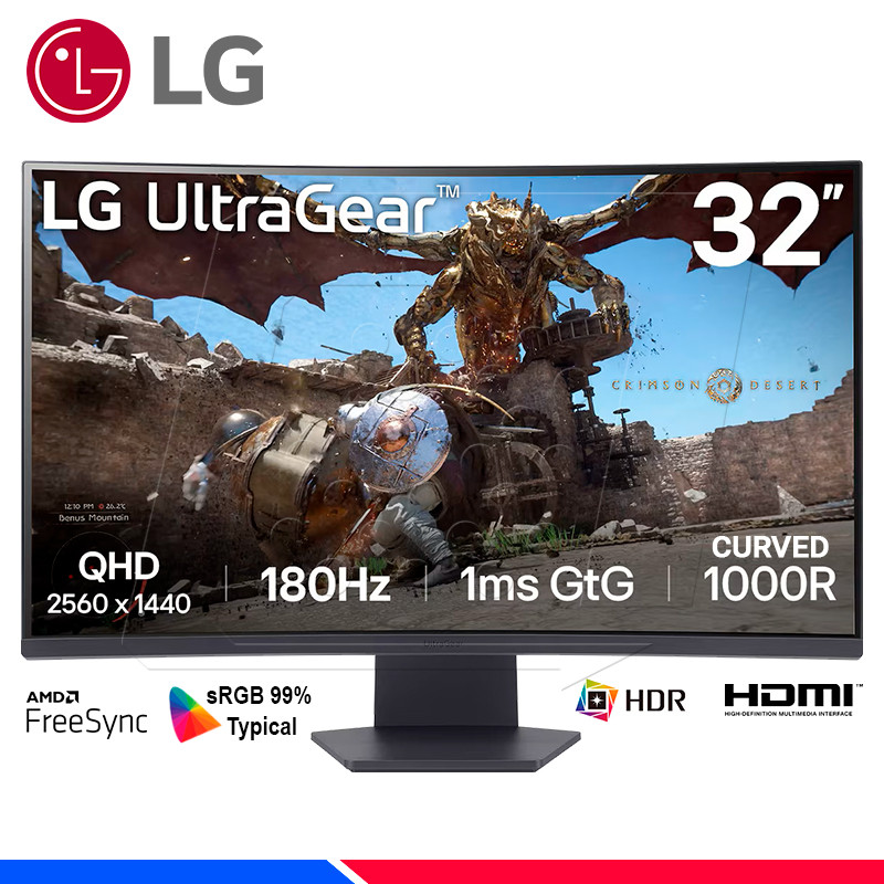 MONITOR 32" GAMING LG 32GS60QC-B ULTRAGEAR QHD IPS 180HZ 1MS CURVO