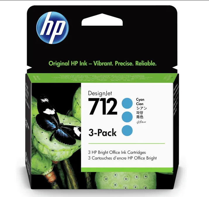 Cartucho de Tinta HP 712A Cian Original 3-Pack 29ml (3ED77A) T250