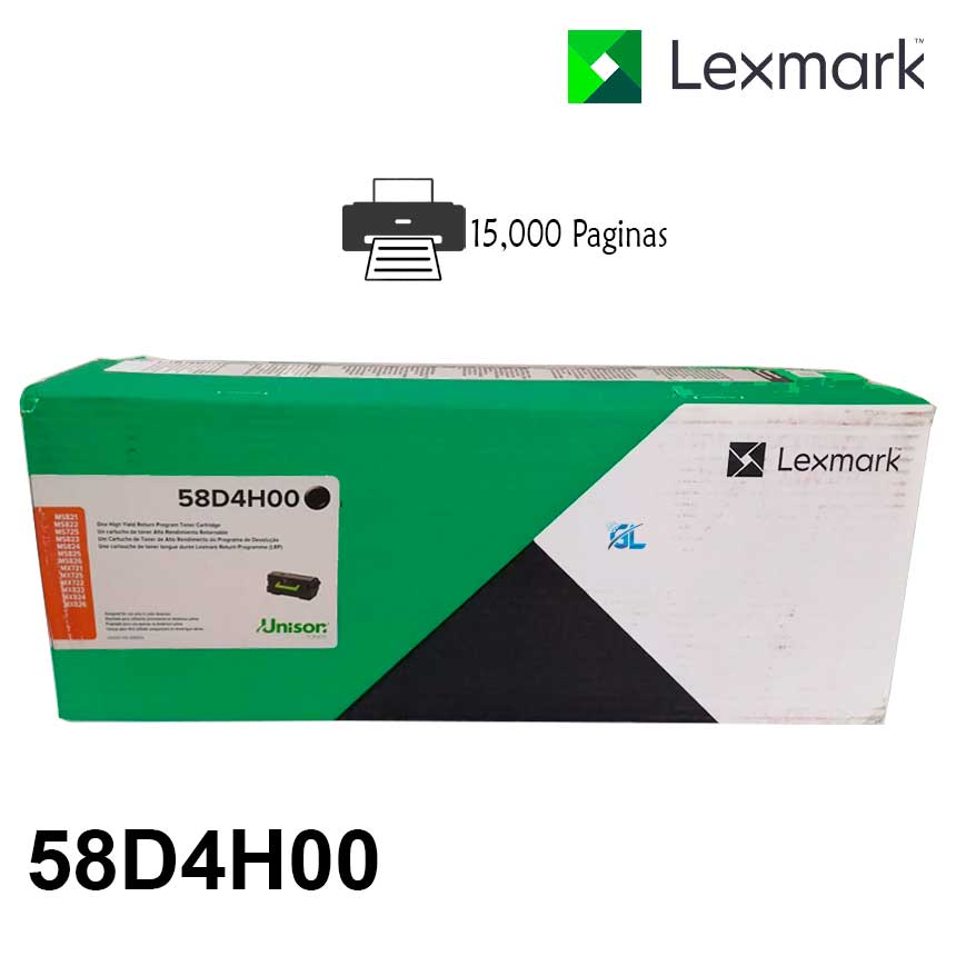 TONER LEXMARK 58D4H00 NEGRO MS826 15.000 PAGINAS