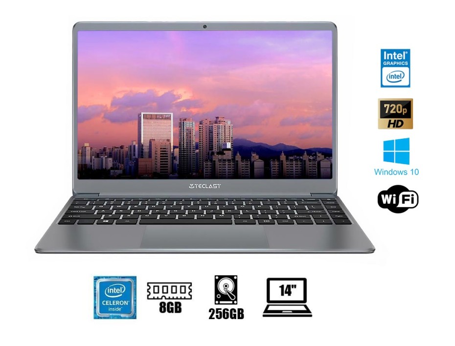 LAPTOP TECLAST CELERON N4120 F7 PLUS II, PANTALLA 14 PULGADAS HD, RAM 8GB, DISCO SOLIDO HDD 256GB, WINDOWS 10 HOME (6940709683354)