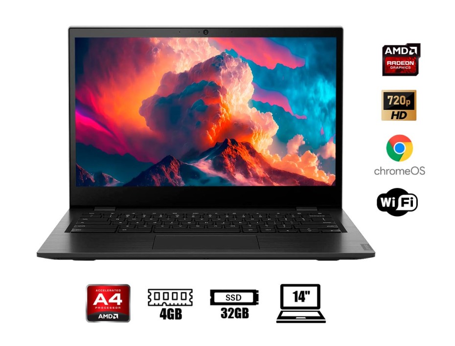 LAPTOP LENOVO AMD A4 9120C PANTALLA 14\" PULGADAS HD TN, RAM 4GB, DISCO SOLIDO SSD 32GB, SO CHROME OS (81MH000UPD)