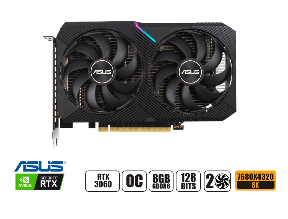 TARJETA DE VIDEO ASUS RTX3060 DUAL - OC EDICION 8GB GDDR6 NVIDIA (90YV0GB5-M0AA00)