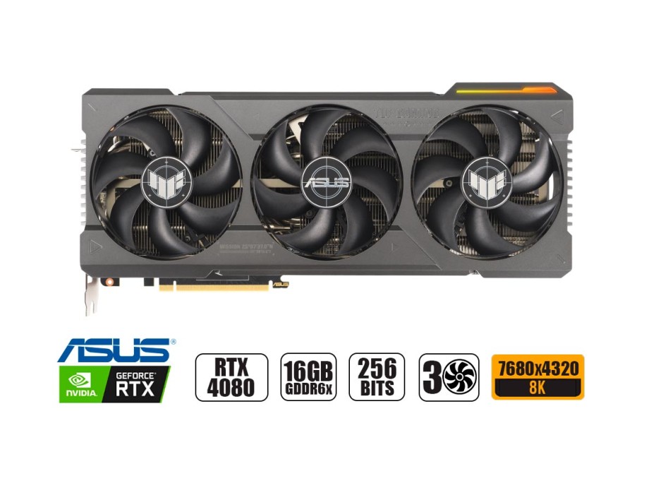 TARJETA DE VIDEO ASUS TUF OC RTX 4080 16GB GDDR6X GEFORCE NVIDIA 256 BITS, GRAFICO PARA VIDEOJUEGOS, 3 VENTILADORES ( 90YV0IB0-M0AA00 )