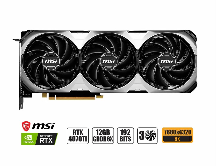 TARJETA DE VIDEO MSI GAMER VENTUS 3X RTX 4070TI 12GB GDDR6X GEFORCE NVIDIA 192 BITS, GRAFICO PARA VIDEOJUEGOS, 3 VENTILADORES (912-V513-001)