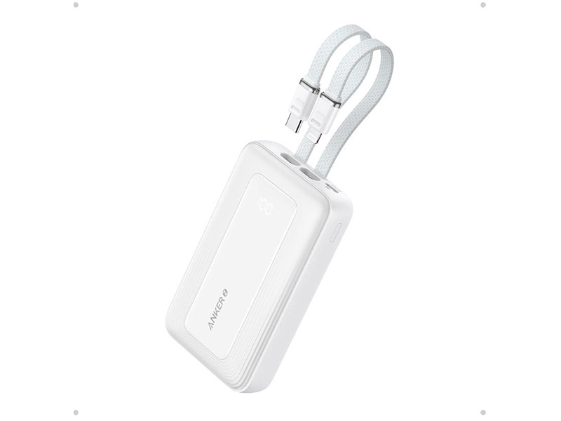 Anker Power Bank 10000 mAh USB-C 30W Lightning 27W Built-In USB-C and Lightning Cables