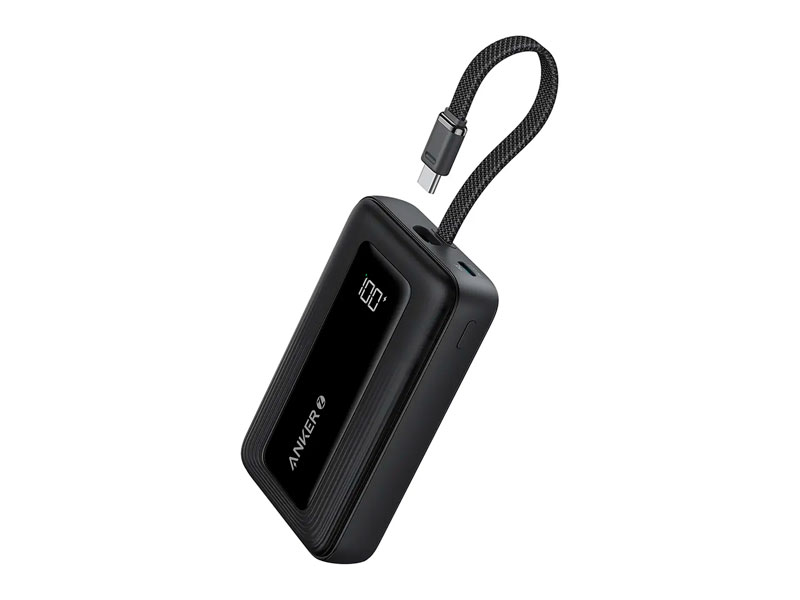 Anker Power Bank 10000 mAh USB-C 30W USB-C 30W Lightning 27W Built-In USB-C and Lightning Cables BK