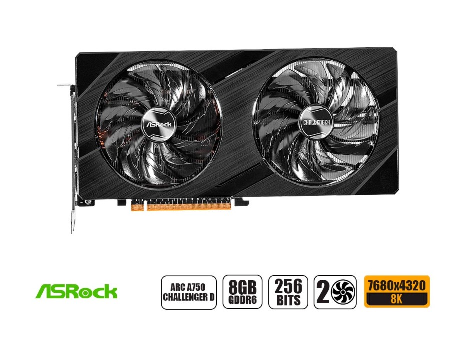 TARJETA DE VIDEO ASROCK ARC A750 CHALLENGER D 8GB GDDR6 INTEL 256BITS (A750 CLD 8GO)