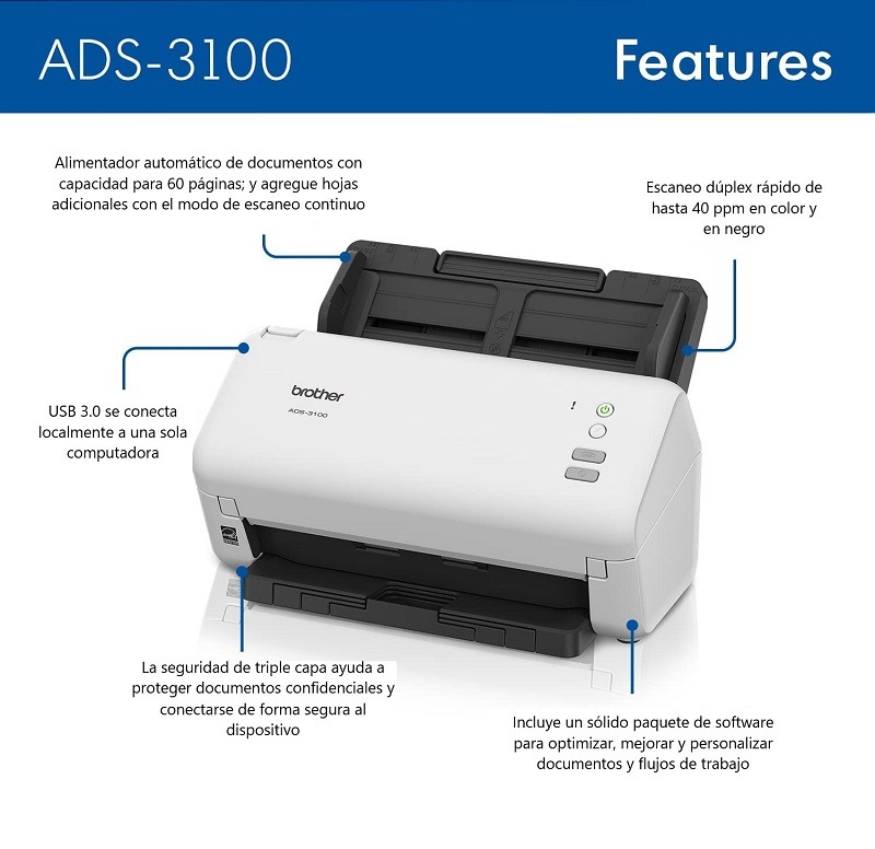 SCANNER Brother ADS-3100 40ppm Doble cara