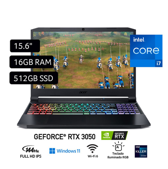 Laptop Gamer Nitro 5 CI7 11800H 16GB 512GB SSD 15.6\" FHD RTX3050 4GB W11