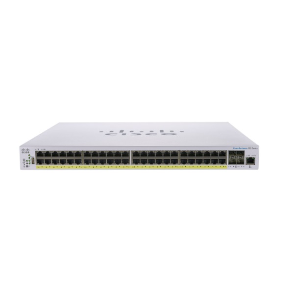 Switch Cisco Business CBS350-48P-4X administrable, 48 puertos Gigabit PoE+, 4 puertos SFP+ 10GbE, presupuesto PoE de 370 W, formato rack. PEDIDO 45 a 60 DIAS