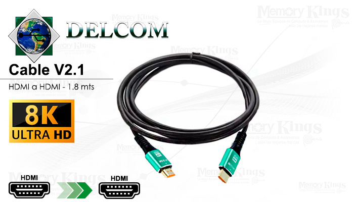 CABLE HDMI a HDMI 1.8mts DELCOM UHD 2.1V 8K c|Alum Cabeza de Aluminio