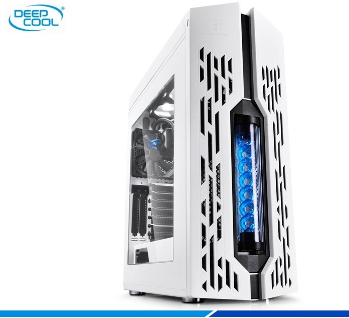 CASE DEEP COOL GENOME + REF. LIQUIDA AZUL ( DP-ATXLCS-GEN-WHBL3 ) S/ FUENTE | BLANCO | 1 VENTANA ACRILICO