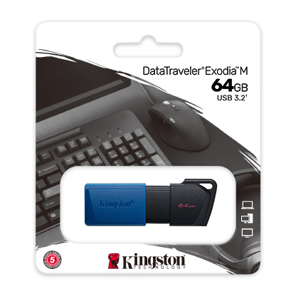 memoria flash usb kingston datatraveler exodia m,64gb, usb 3.2 gen 1, azul[@@@]presen