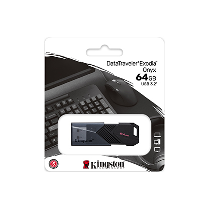 memoria flash usb kingston datatraveler exodia onyx, 64gb, usb 3.2 gen 1, color negro